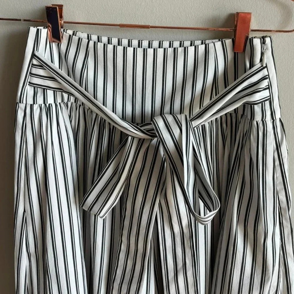 BCBGMAXAZRIA Womens Self Tie Belt Stripe Wide Leg Pants Black White Size 2/4 - Picture 12 of 13